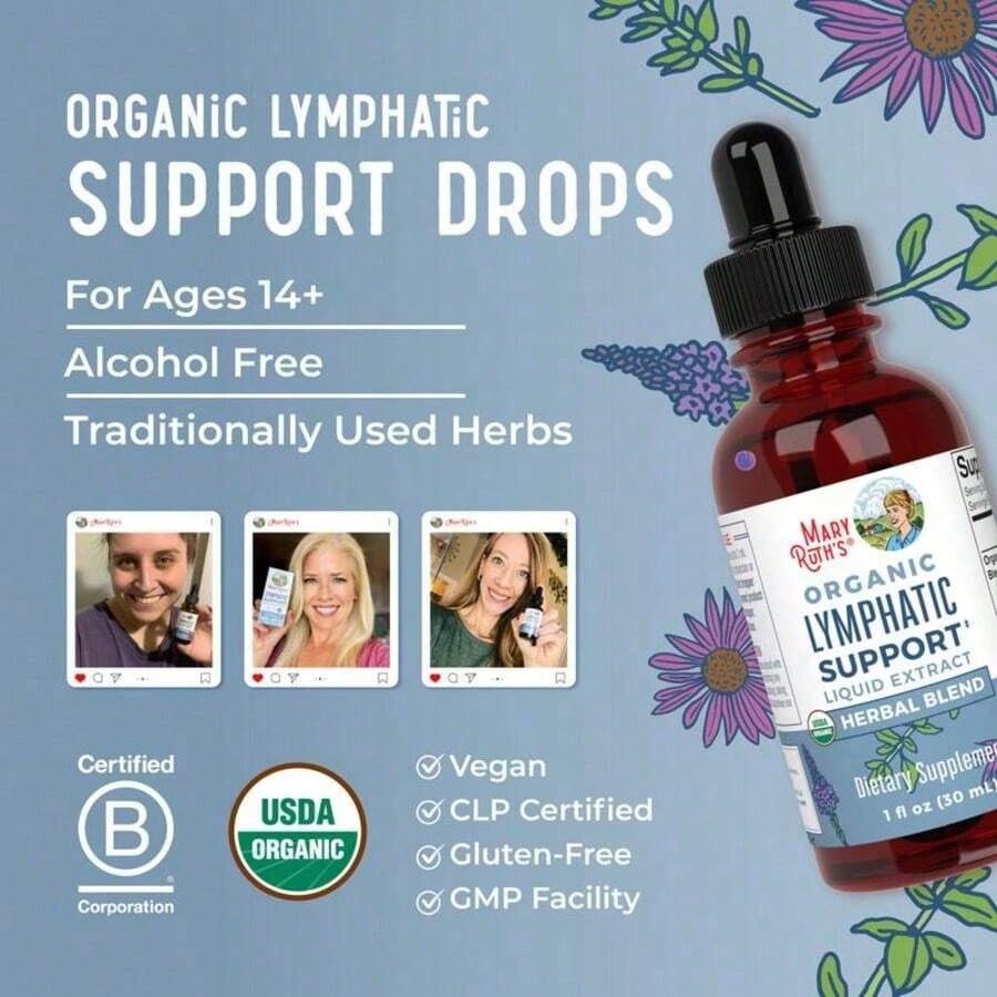 Lymphatic Support Herbal Blend Liquid Drops - USDA Organic Lymphatic Cleanse - Echinacea & Elderberry - Blue Vervain - Vegan - 30 Servings