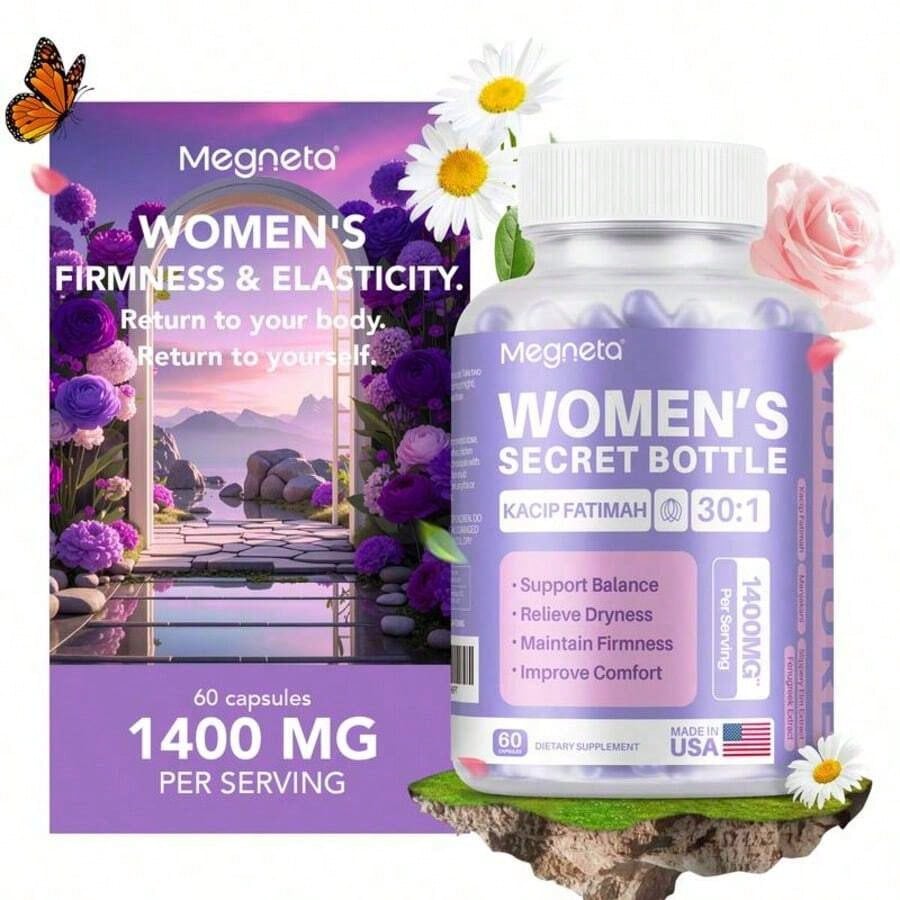 Megneta Bottle- 60 Tablets - Healthcare | Kacip Fatimah 1000MG | Plus With Manjakan & Slippery Elm & Fenugreek(Old & New Packaging--Mixed Shipment, For Women, Free Shipping, Daily Health Care