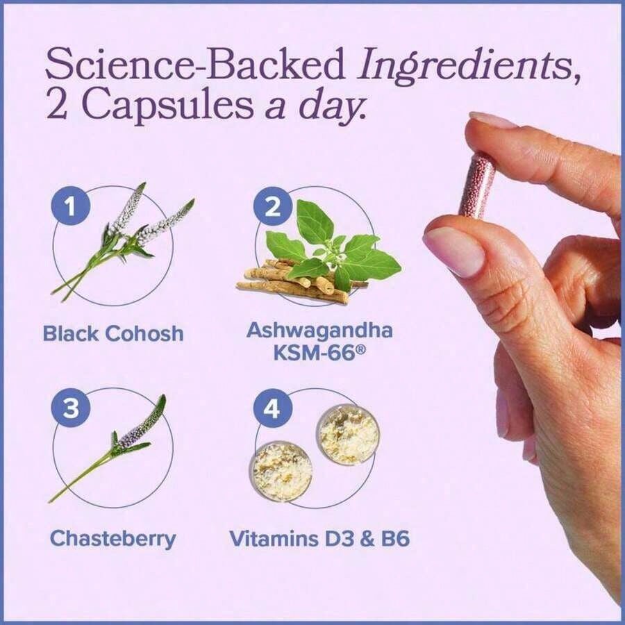 Menopause Comfort Complex – Herbal Support With Black Cohosh & Ashwagandha – Reduces Night Sweats, Flashes & Mood Swings – 30-Day Supply