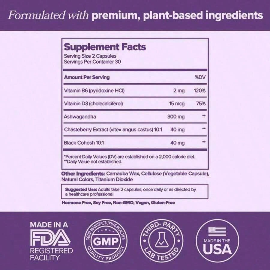 Menopause Comfort Complex – Herbal Support With Black Cohosh & Ashwagandha – Reduces Night Sweats, Flashes & Mood Swings – 30-Day Supply