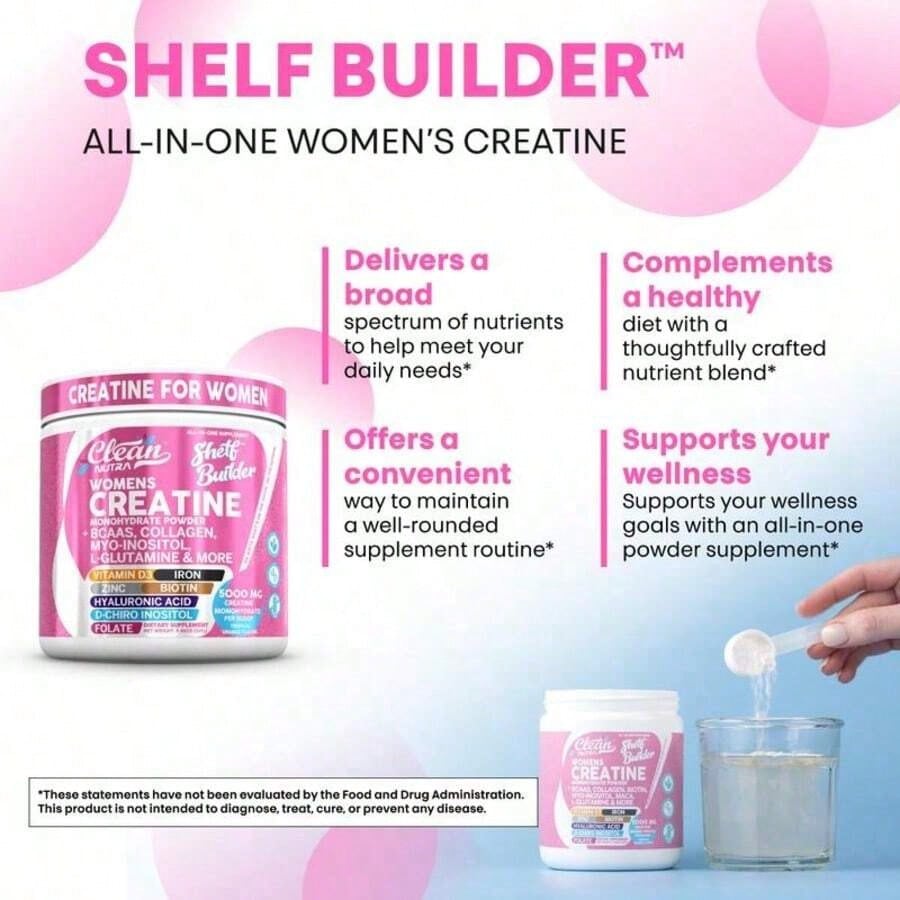 Women's Creatine Monohydrate Powder With BCAAs, Collagen, Myo-Inositol, L-Glutamine, & More For Optimal Wellness & Beauty Support – Shelf Builder