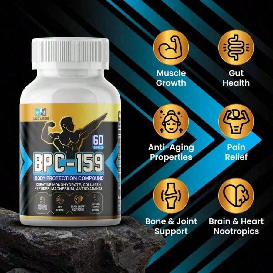 BPC-159 Peptide Capsules- BPC-157 Blend With Creatine Monohydrate, Collagen Peptides & Magnesium Gluten Free | 60 Capsules