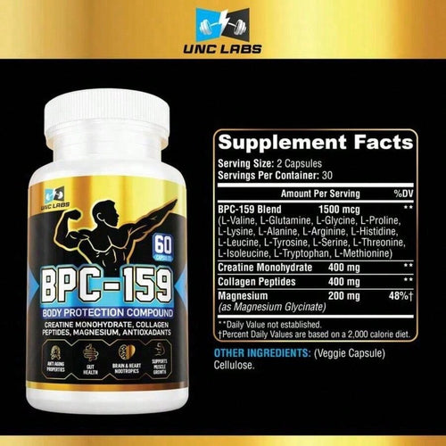 BPC-159 Peptide Capsules- BPC-157 Blend With Creatine Monohydrate, Collagen Peptides & Magnesium Gluten Free | 60 Capsules