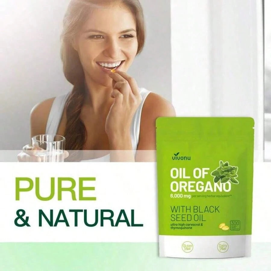 Oil Of Oregano Softgels With Black Seed Oil| Organic Formula With Carvacrol & Thymoquinone| Immune & Respiratory Support| Non-GMO|300 Capsules