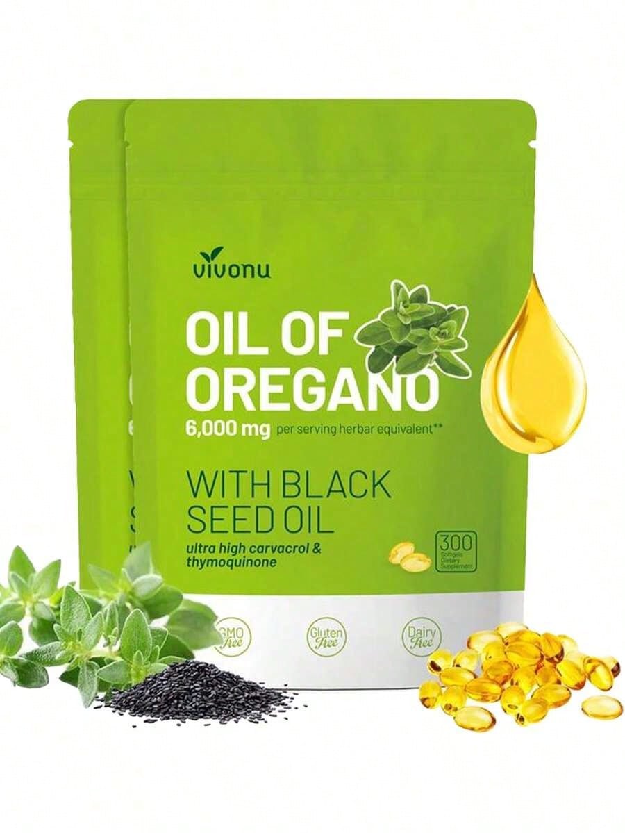 Oil Of Oregano Softgels With Black Seed Oil| Organic Formula With Carvacrol & Thymoquinone| Immune & Respiratory Support| Non-GMO|300 Capsules