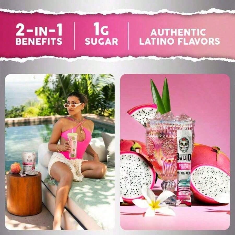 Salud 2-In-1 Energy & Focus Drink Mix With 200mg Organic Caffeine, Pitaya (Dragon Fruit) Flavor, 350mg L-Theanine & 500mg L-Tyrosine, Clean Energy Drink, Vegan, Non-GMO, Gluten Free - Beverage