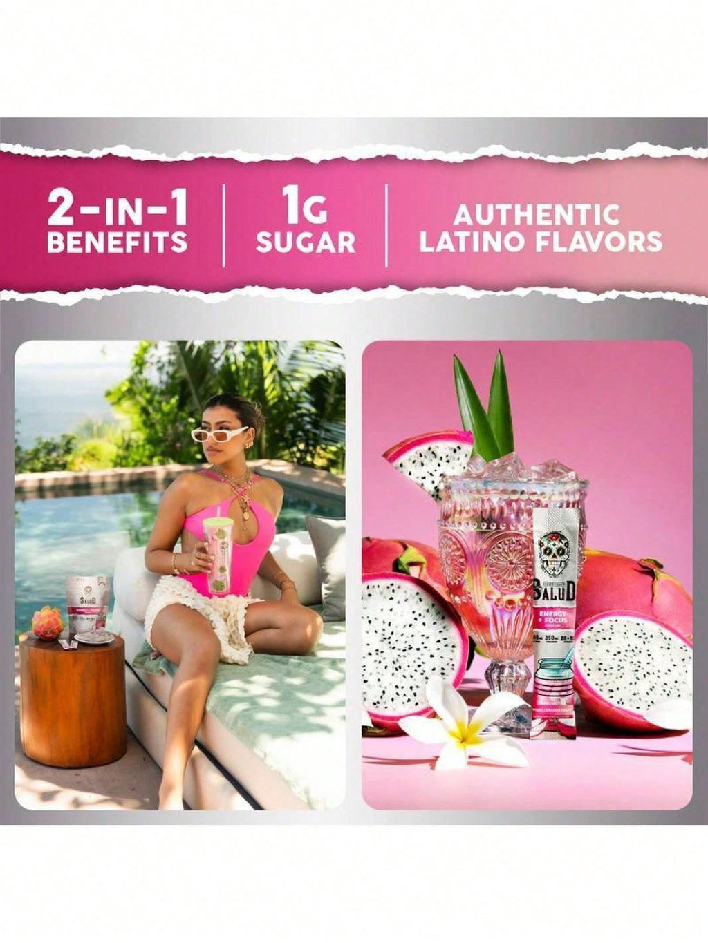 Salud Energy & Focus Powder Bundle - Piña Mango Agua Fresca & Pitaya Flavors, 200mg Organic Caffeine, L-Theanine, Vegan, Non-GMO, Gluten Free Dietary Beverage Mix