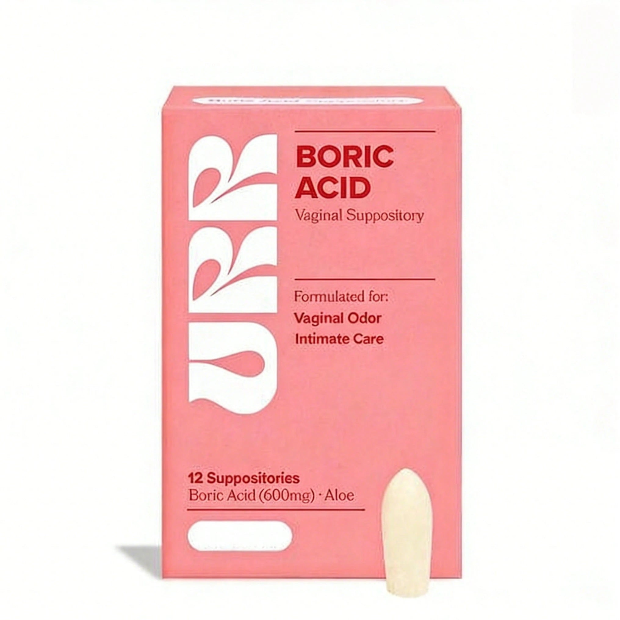 URR Boric Acid Vaginal Suppository W/ Lactic Acid & Aloe For Vaginal Odor, 12 Ct