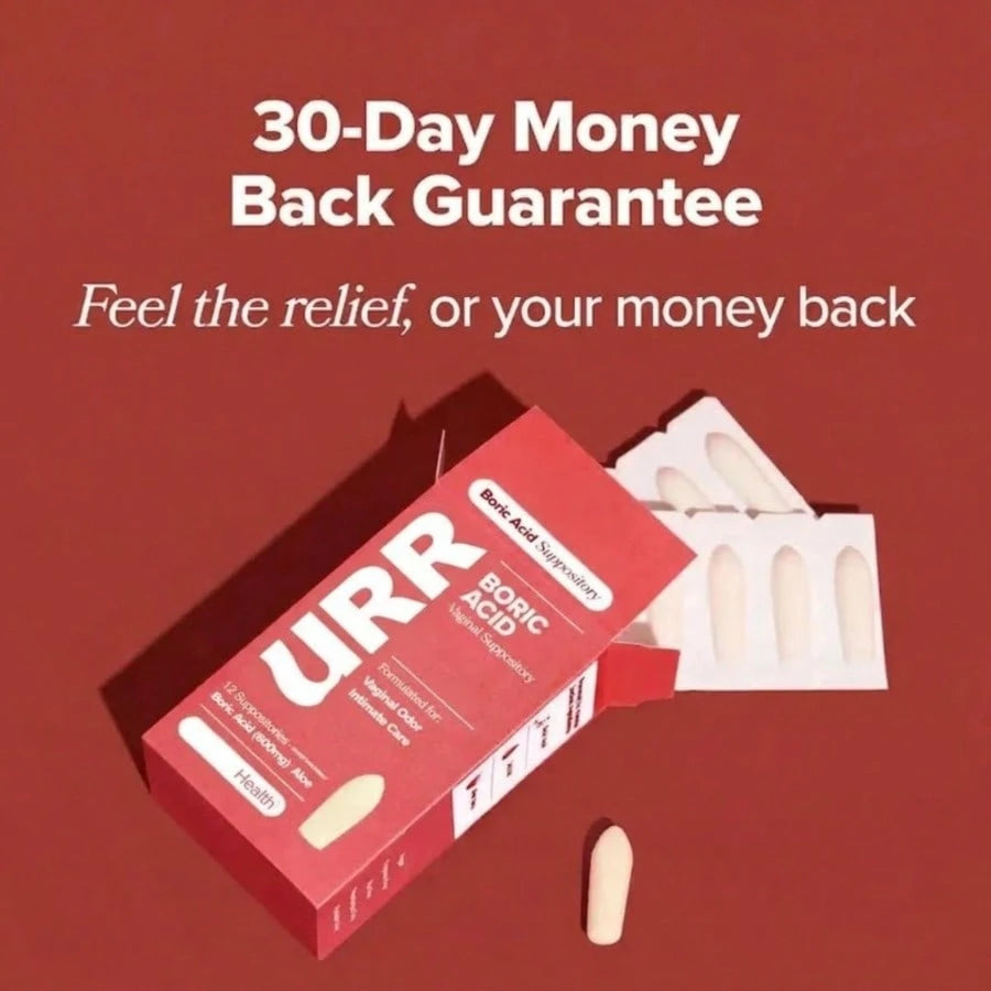 URR Boric Acid Vaginal Suppository W/ Lactic Acid & Aloe For Vaginal Odor, 12 Ct