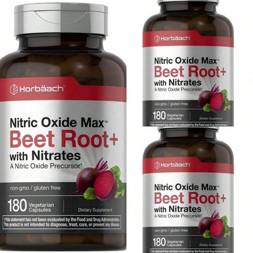 Horbäach Nitric Oxide Beet Root Capsules | 180 Count | With Nitrates And Precursor | For Men And Women | Vegetarian, Non-GMO, Gluten Free Supplemen
