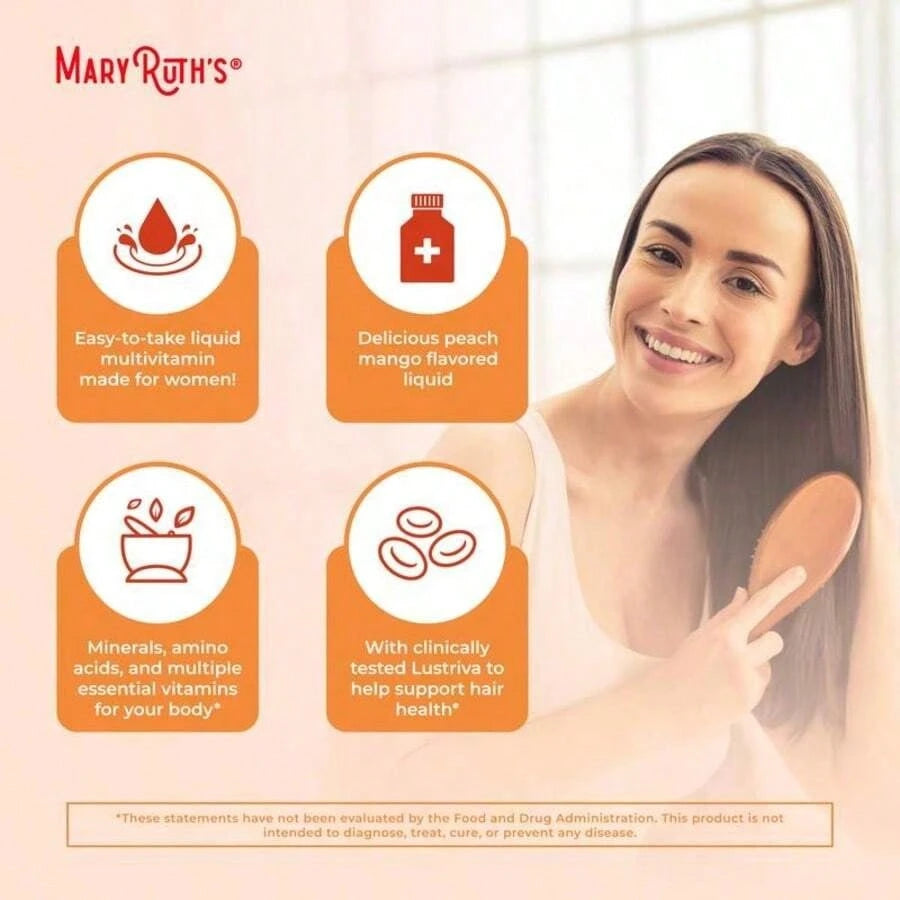 Liquid Multivitamin With – Hair Growth, Skin Smoothness & Daily Wellness | Peach Mango Flavor | Vegan | 15.22 Fl Oz