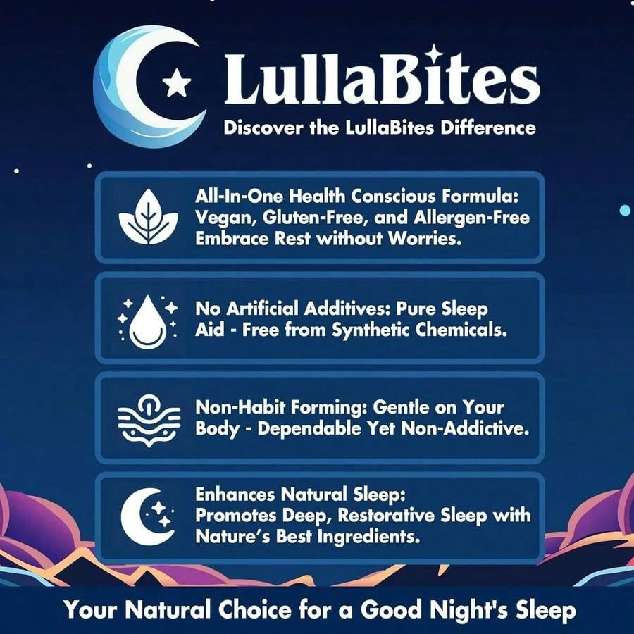 LullaBites Natural Sleep Gummies – Melatonin-Free Blend With 5-HTP, L-Theanine, Magnesium & Valerian – Vegan, Sugar-Free, Halal – Strawberry Flavor – 60 Gummies (30 Servings)