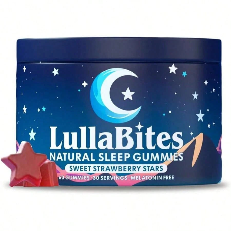 LullaBites Natural Sleep Gummies – Melatonin-Free Blend With 5-HTP, L-Theanine, Magnesium & Valerian – Vegan, Sugar-Free, Halal – Strawberry Flavor – 60 Gummies (30 Servings)