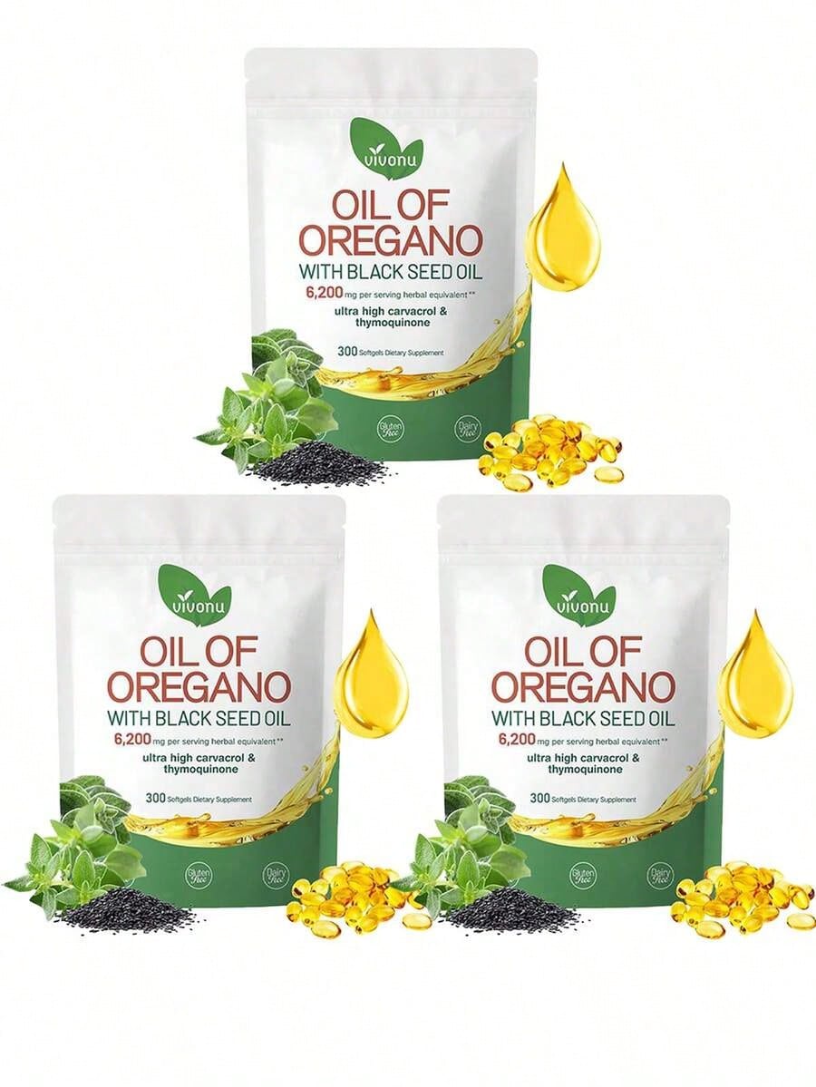 OIL OF OREGANO--WITH BLACK SEED OIL | 6,200mg Per Serving Herbal Equivalent** | Ultra High Carvacrol &Thymoquinone | 300 Softgels Dietary Supplement
