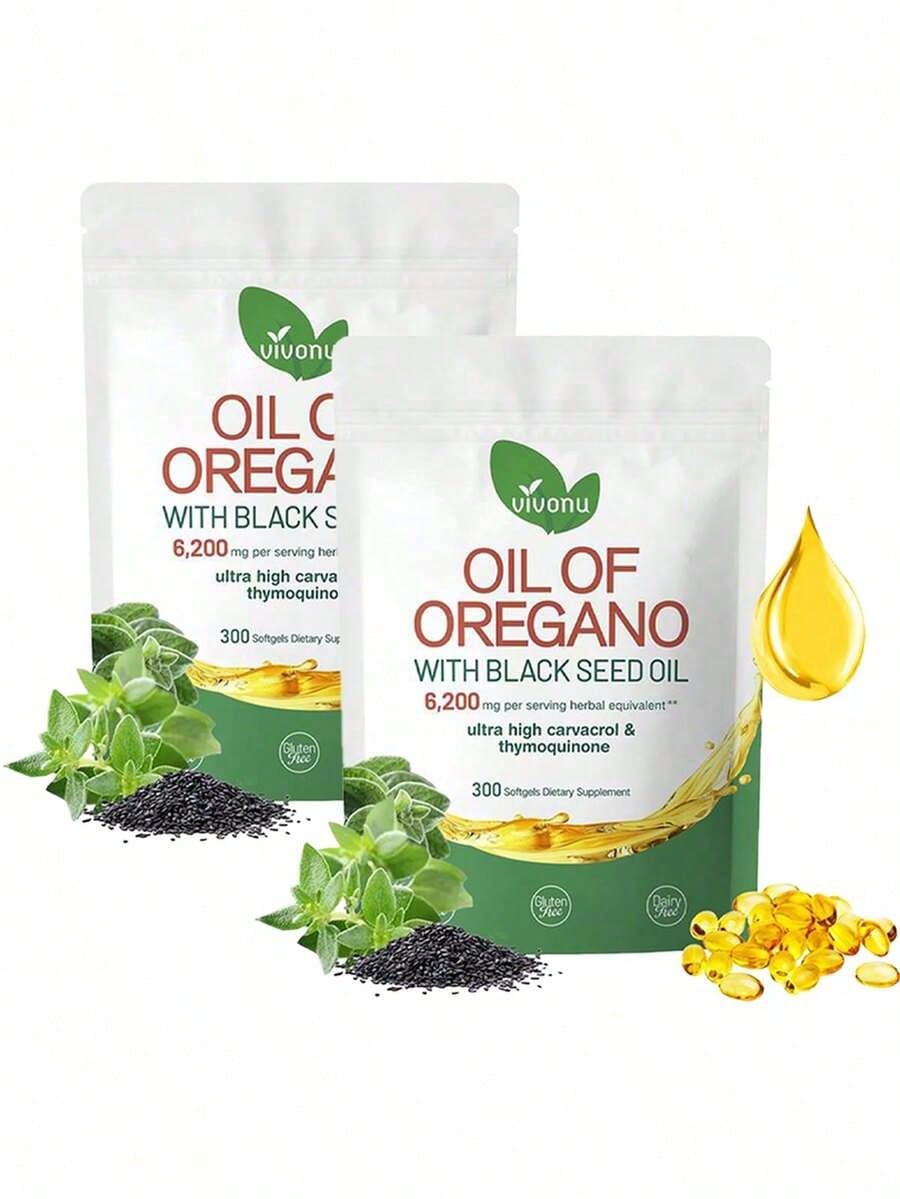 OIL OF OREGANO--WITH BLACK SEED OIL | 6,200mg Per Serving Herbal Equivalent** | Ultra High Carvacrol &Thymoquinone | 300 Softgels Dietary Supplement