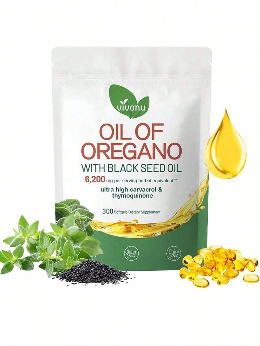 OIL OF OREGANO--WITH BLACK SEED OIL | 6,200mg Per Serving Herbal Equivalent** | Ultra High Carvacrol &Thymoquinone | 300 Softgels Dietary Supplement