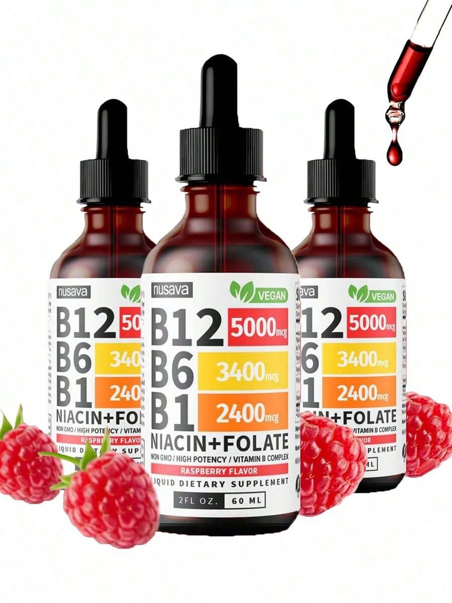 Vitamin B12 And B6 Liquid Drops, B12 Sublingual Vitamin B Complex - B 12 Vitamin 5000mcg - B12 Methylcobalamin For Energy, Brain, And Heart Support With 27,200 Mcg, Raspberry, 80 Servings