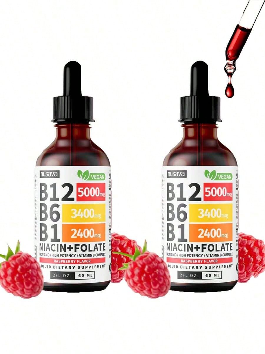 Vitamin B12 And B6 Liquid Drops, B12 Sublingual Vitamin B Complex - B 12 Vitamin 5000mcg - B12 Methylcobalamin For Energy, Brain, And Heart Support With 27,200 Mcg, Raspberry, 80 Servings