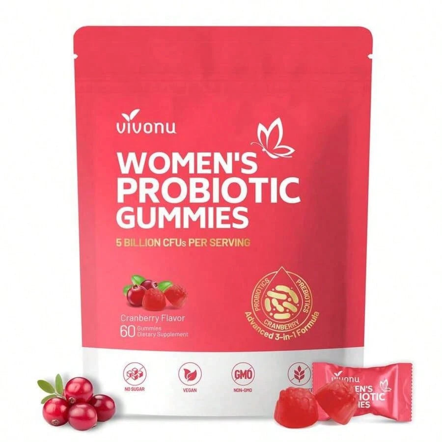 Women's Body Care Cranberry Probiotic Vegan Gummies 60Pcs