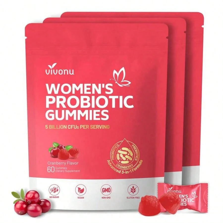 Women's Body Care Cranberry Probiotic Vegan Gummies 60Pcs