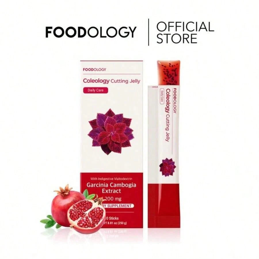 [FOODOLOGY] Coleology Cutting Jelly 10days - Garcinia Cambogia (HCA), Chia Seeds Collagen, Hyaluronic Acid, Pomegranate Flavored 8.81 Oz /10 Sticks