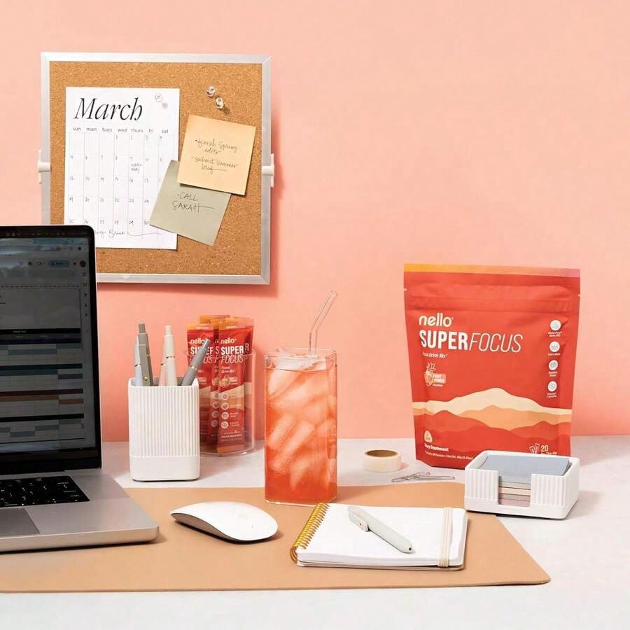 Nello Superfocus Focus Drink Mix – Fruit Punch Flavor – Alpha GPC, Lion's Mane, Rhodiola & N-Acetyl L-Tyrosine – Sugar-Free, On-The-Go Packets – 20 Servings