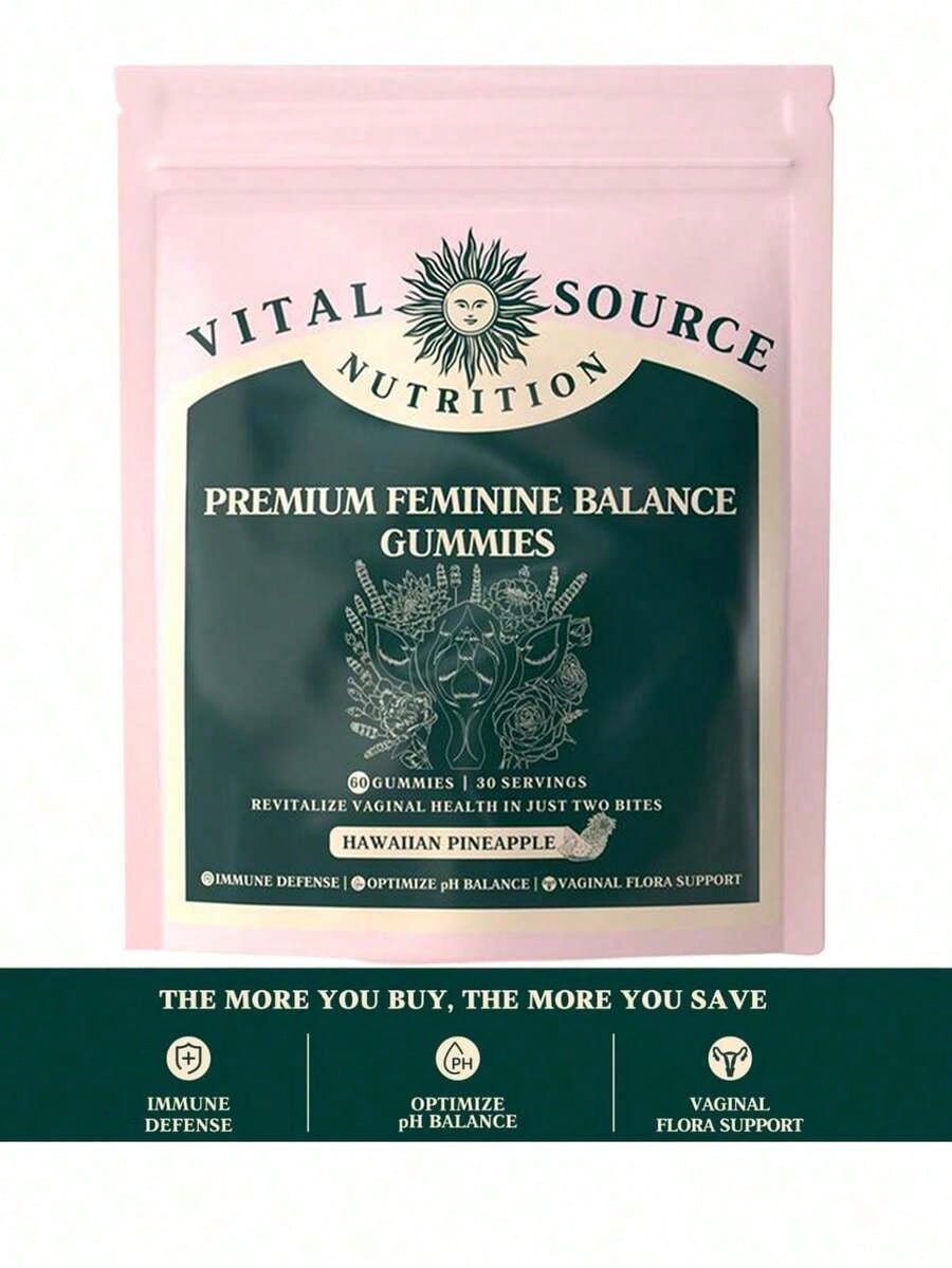 Premium Feminine Balance Gummies For Women| PH & Odor Support With Bacillus Coagulans| Hawaiian Pineapple Flavor| Vegan, Gluten-Free| 60 Gummies (30 Servings)