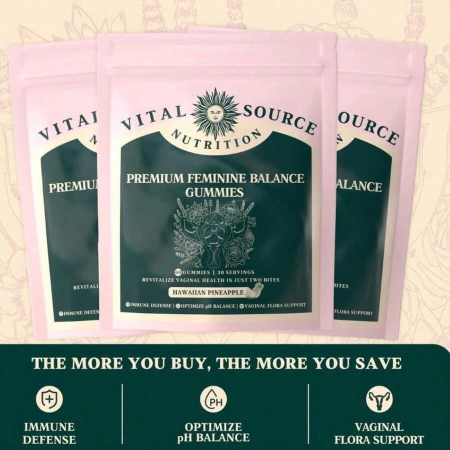 Premium Feminine Balance Gummies For Women| PH & Odor Support With Bacillus Coagulans| Hawaiian Pineapple Flavor| Vegan, Gluten-Free| 60 Gummies (30 Servings)