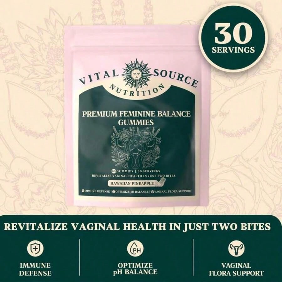 Premium Feminine Balance Gummies For Women| PH & Odor Support With Bacillus Coagulans| Hawaiian Pineapple Flavor| Vegan, Gluten-Free| 60 Gummies (30 Servings)
