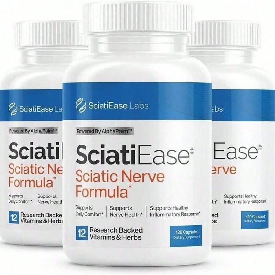 SciatiEase Sciatic Nerve Health Support Supplement - 120 Capsules With AlphaPalm, Pea, Vitamin B Complex, Alpha Lipoic Acid 300mg, Fast-Absorbing Formula For Nerve Comfort - Healthcare Sciatica Relief