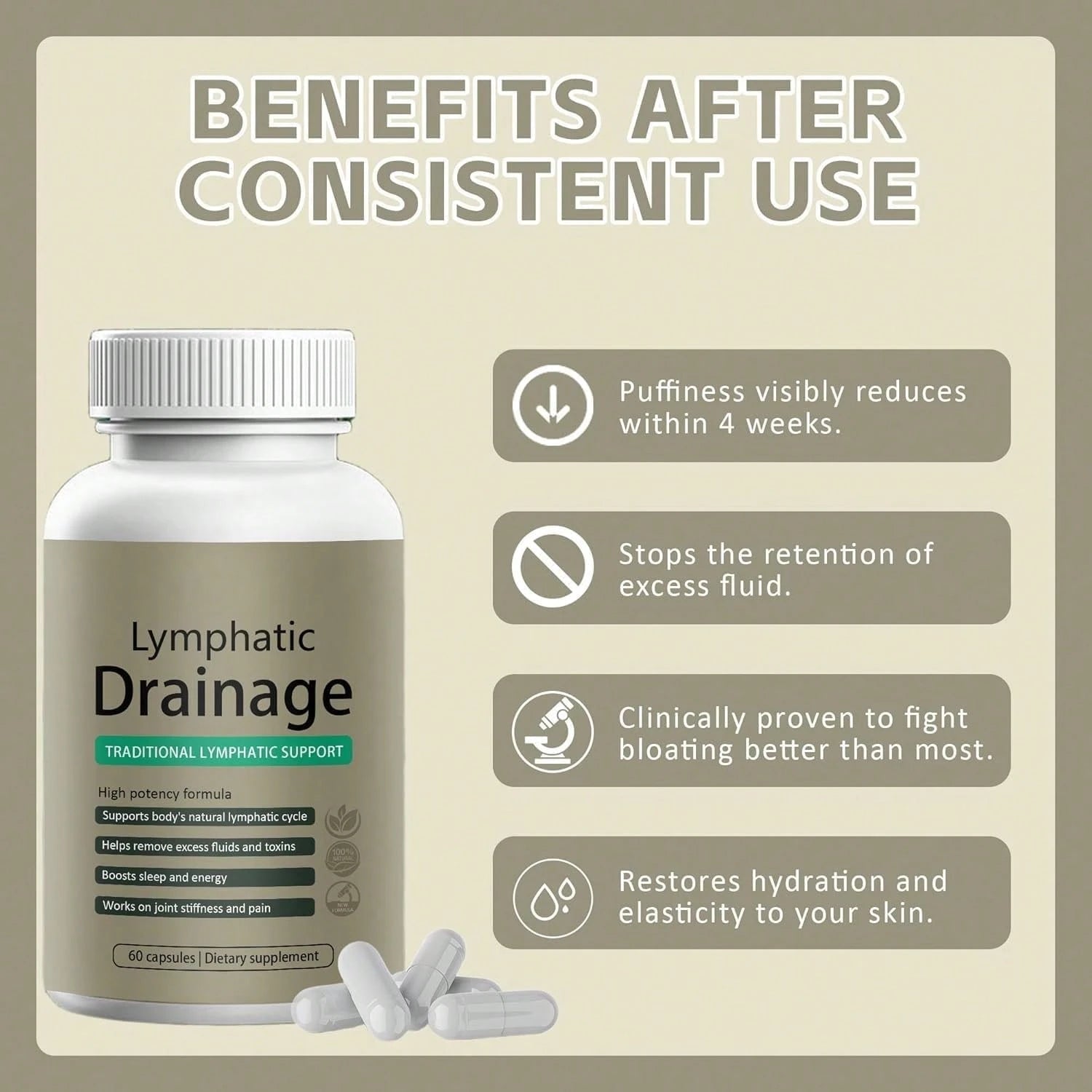 Sculptique Lymphatic Drainage Capsules – Maximum Potency Formula With Dandelion & Cleavers Extract, Supports Cellulite Reduction & Lymphatic Drainage, 60 Capsules(1pc)