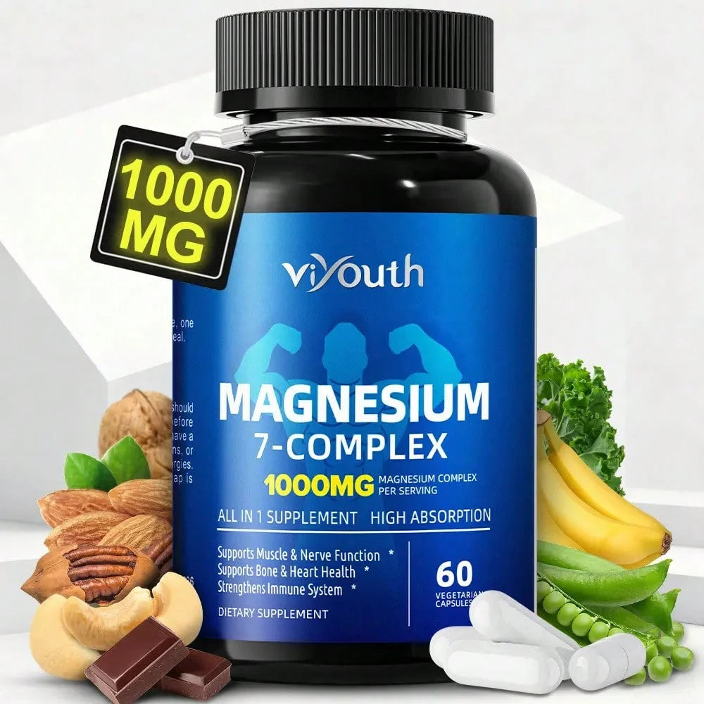 Viyouth 1000mg 7-Type Magnesium Complex With Zinc – Multi-Benefit Formula For Calm, Deep Sleep, Muscle & Nerve Support, Energy Production, Heart & Bone Health, Digestive Balance, Detox & Cortisol Regulation –3rd Party Tested