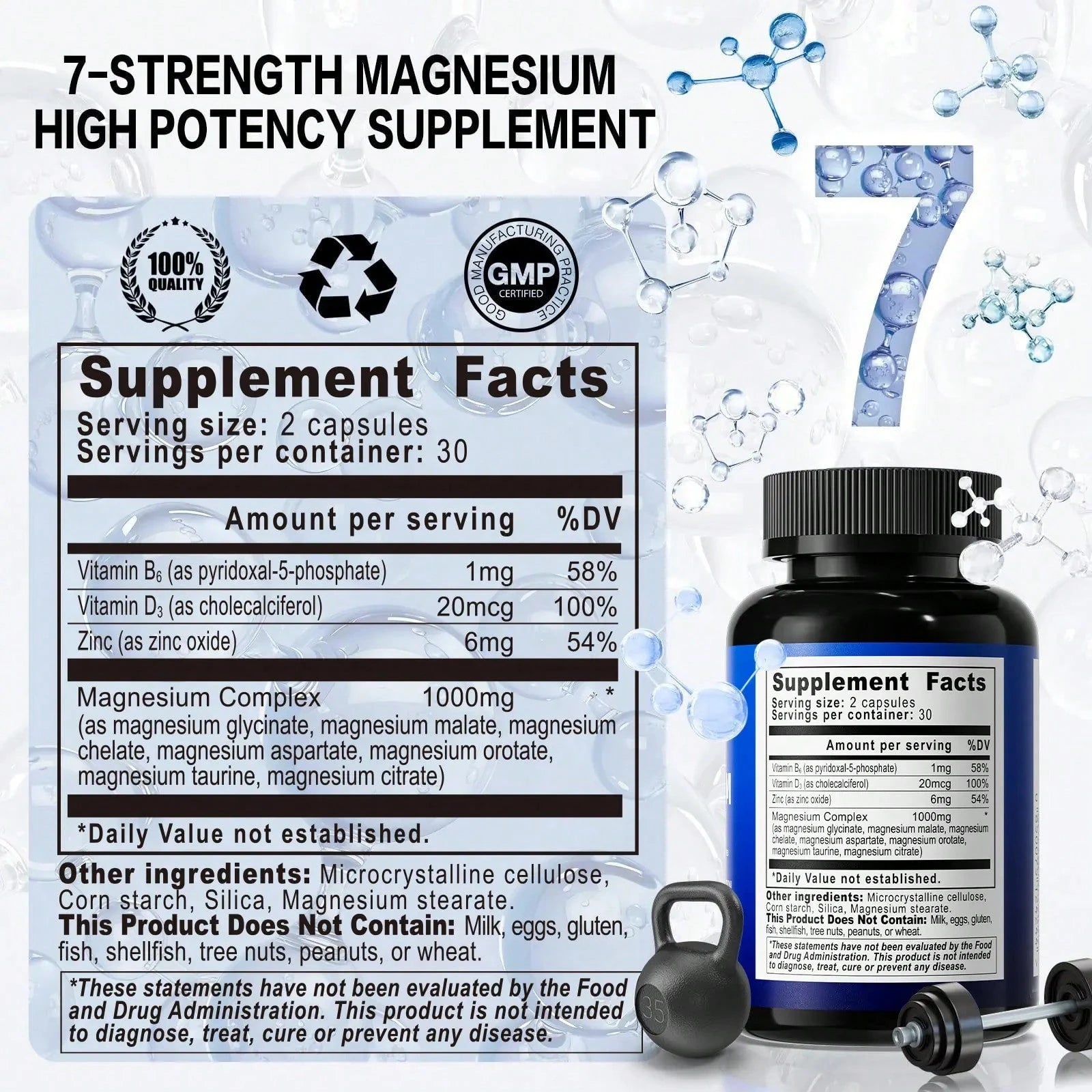 Viyouth 1000mg 7-Type Magnesium Complex With Zinc – Multi-Benefit Formula For Calm, Deep Sleep, Muscle & Nerve Support, Energy Production, Heart & Bone Health, Digestive Balance, Detox & Cortisol Regulation –3rd Party Tested