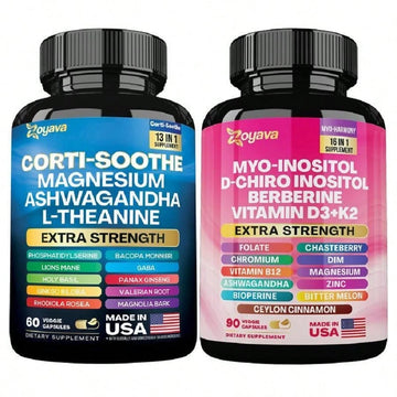 Zoyava Soothe-Smooth Bundle,Soothe & Smooth Bundle Multivitamin Combo, Cortisol Support Myo-Inositol Multivitamin Combo With Magnesium Glycinate, Ashwagandha,