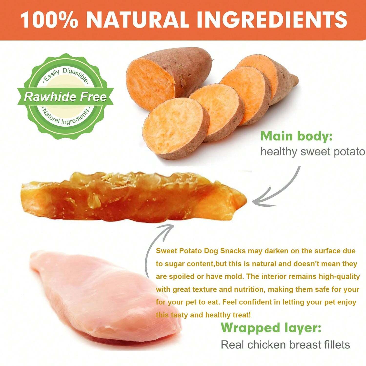 10.58oz Premium Real Chicken Wrapped Sweet Potato Dog Treats - High-Protein, Rawhide-Free, Ideal For Training, Dental Health, And Puppies -