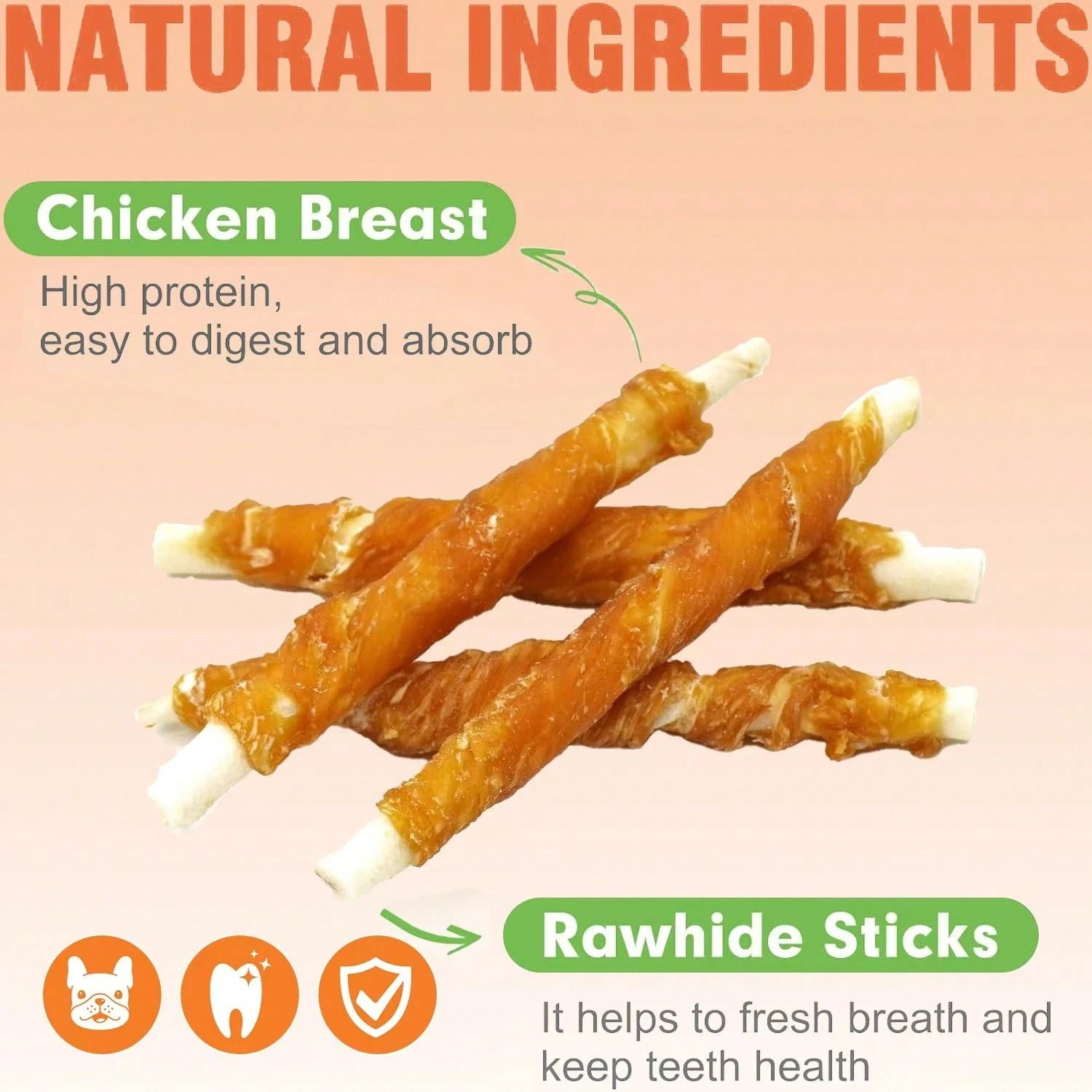 100% Grain-Free Chicken Wrapped Cowhide Teething Treats For Dogs - 18PCS Natural Dental Chews For Puppies And Adult Dogs - Perfect Training Reward & Oral Care Chew Sticks For Small, Medium, & Large Breeds -