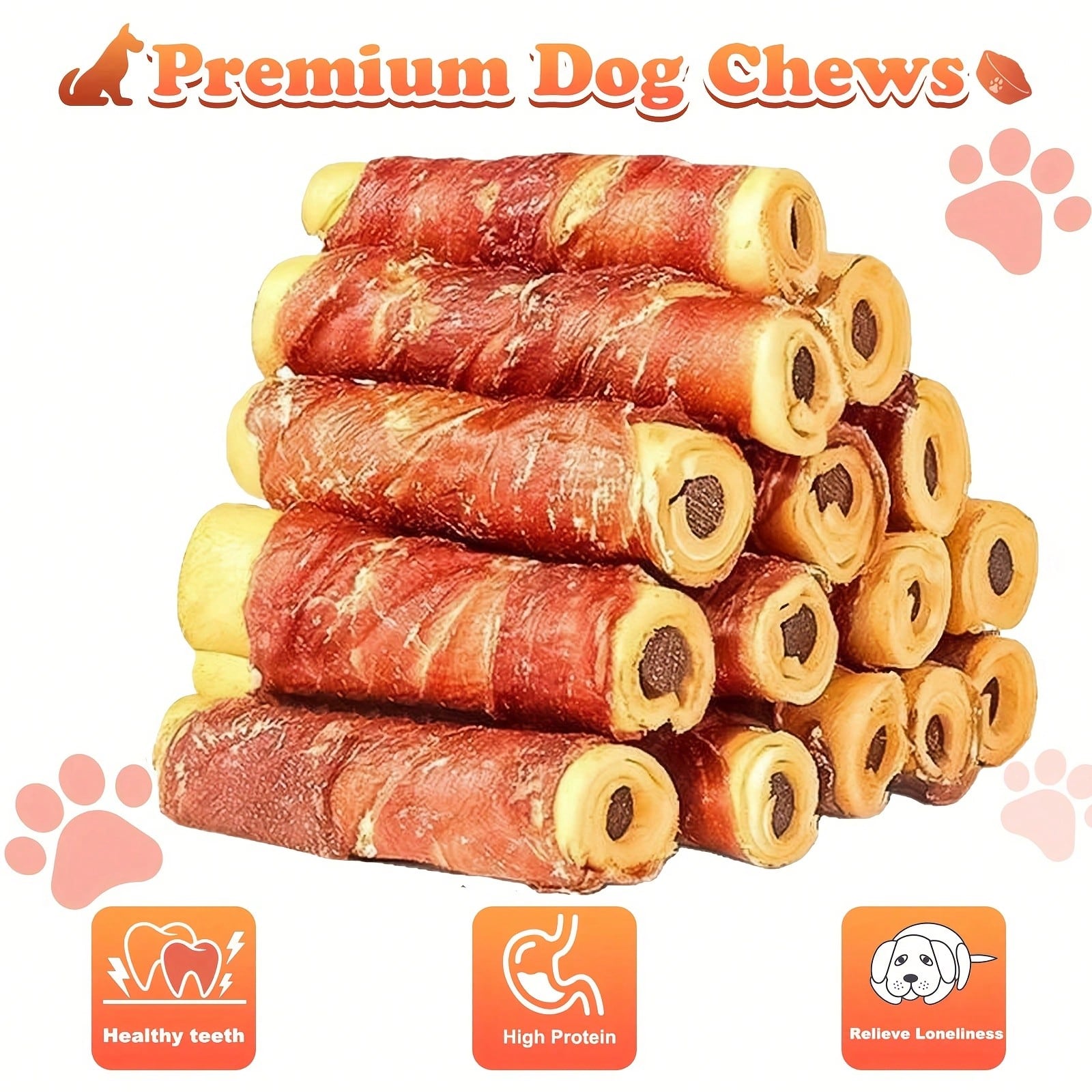 6pcs Duck Wrapped Rawhide Chews With Sweet Potato Filling - Long-Lasting, Protein-Rich Dental Treats For Puppies & Adult Dogs, Grain-Free, No Artificial Preservatives
