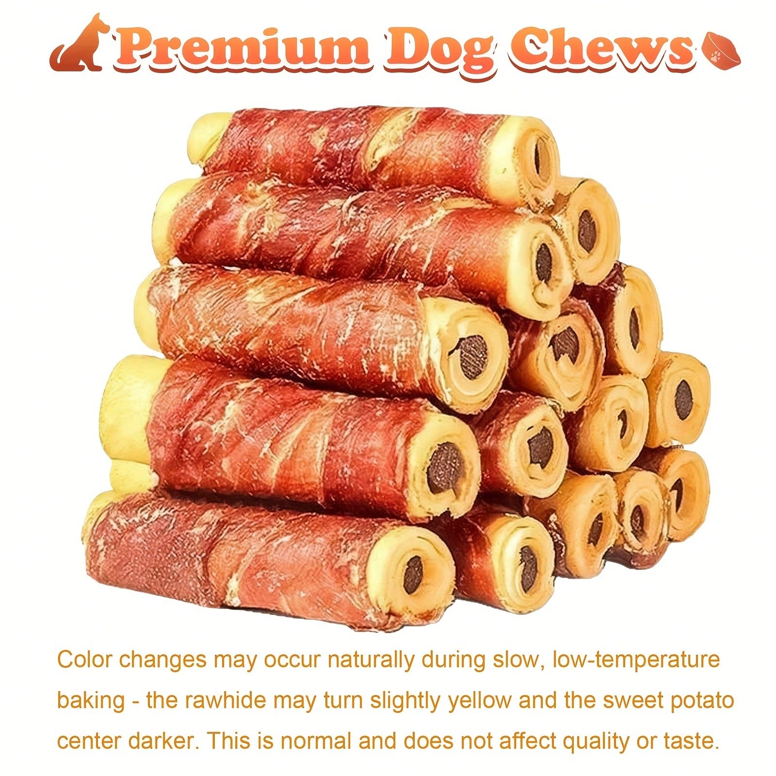 6pcs Duck Wrapped Rawhide Chews With Sweet Potato Filling - Long-Lasting, Protein-Rich Dental Treats For Puppies & Adult Dogs, Grain-Free, No Artificial Preservatives