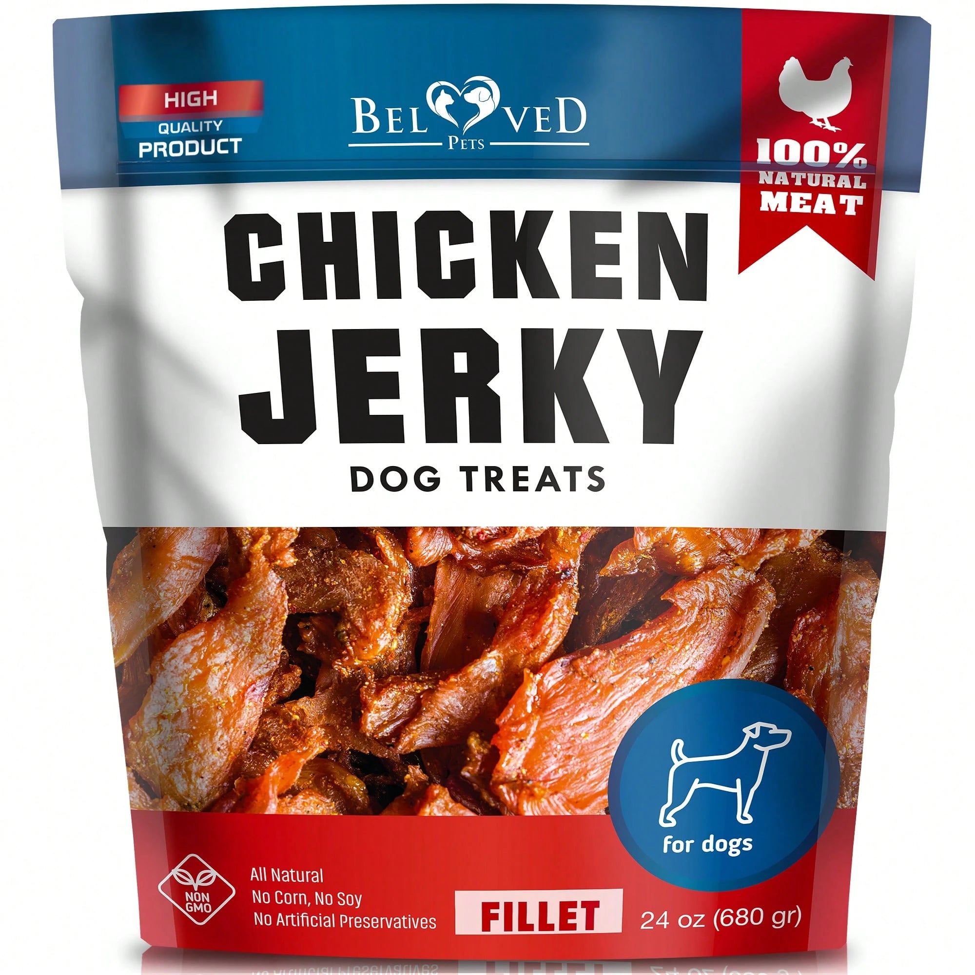 Beloved Pets Chicken Jerky Dog Treats 1.5 Lb - Human Grade Pet Snacks & Grain Free Meat - High Protein Dried Strips - Best Chews For Training Small & Large Dogs - Bulk Soft Pack - Lab Tested In The USA