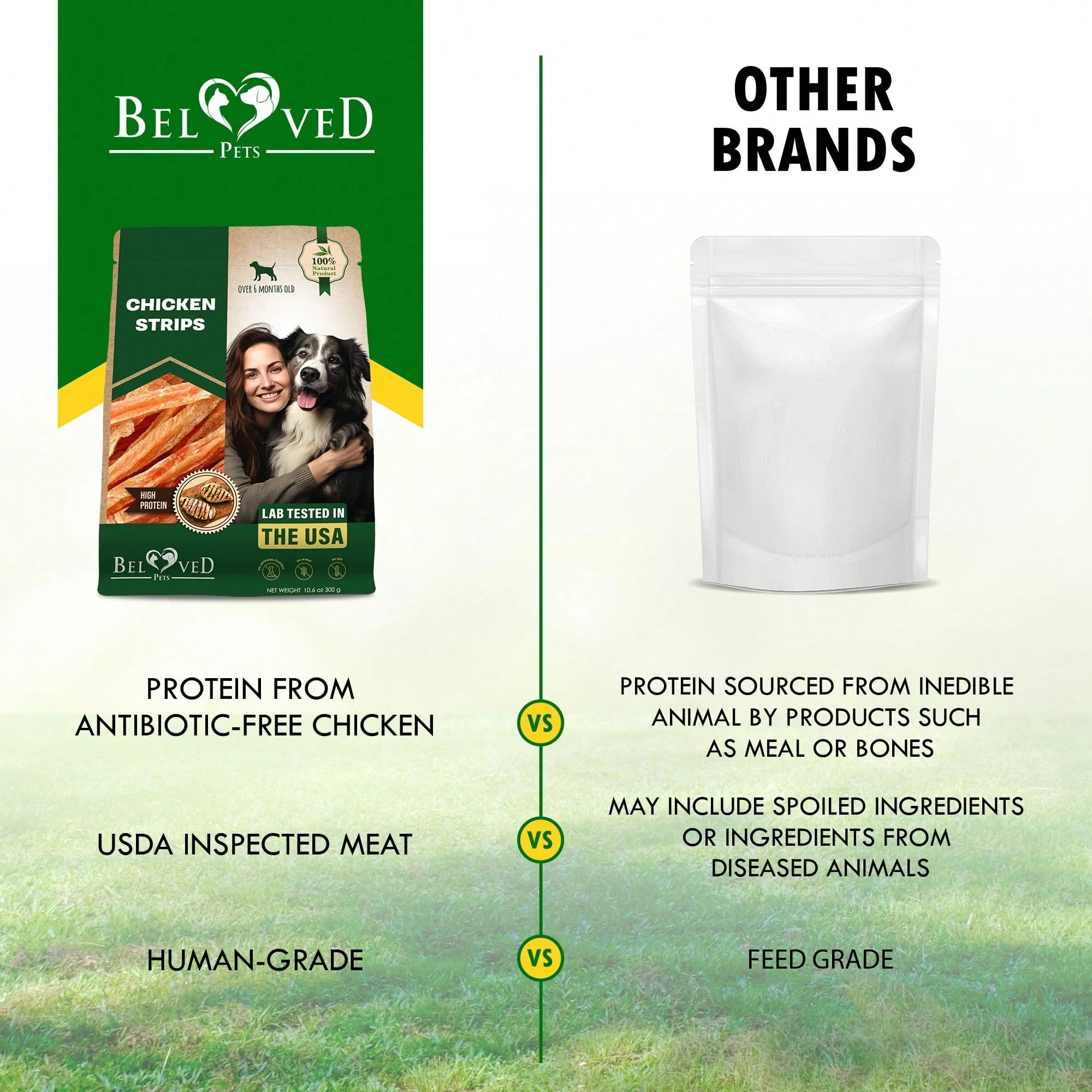 Beloved Pets Chicken Jerky Strips Dog Treats - Human Grade Meat Sticks - Natural Pet Dried Snacks Rawhide - Free - Long Lasting Chews For Large & Small Dogs - Best For Training & Healthy Teeth - Lab Tested In The USA