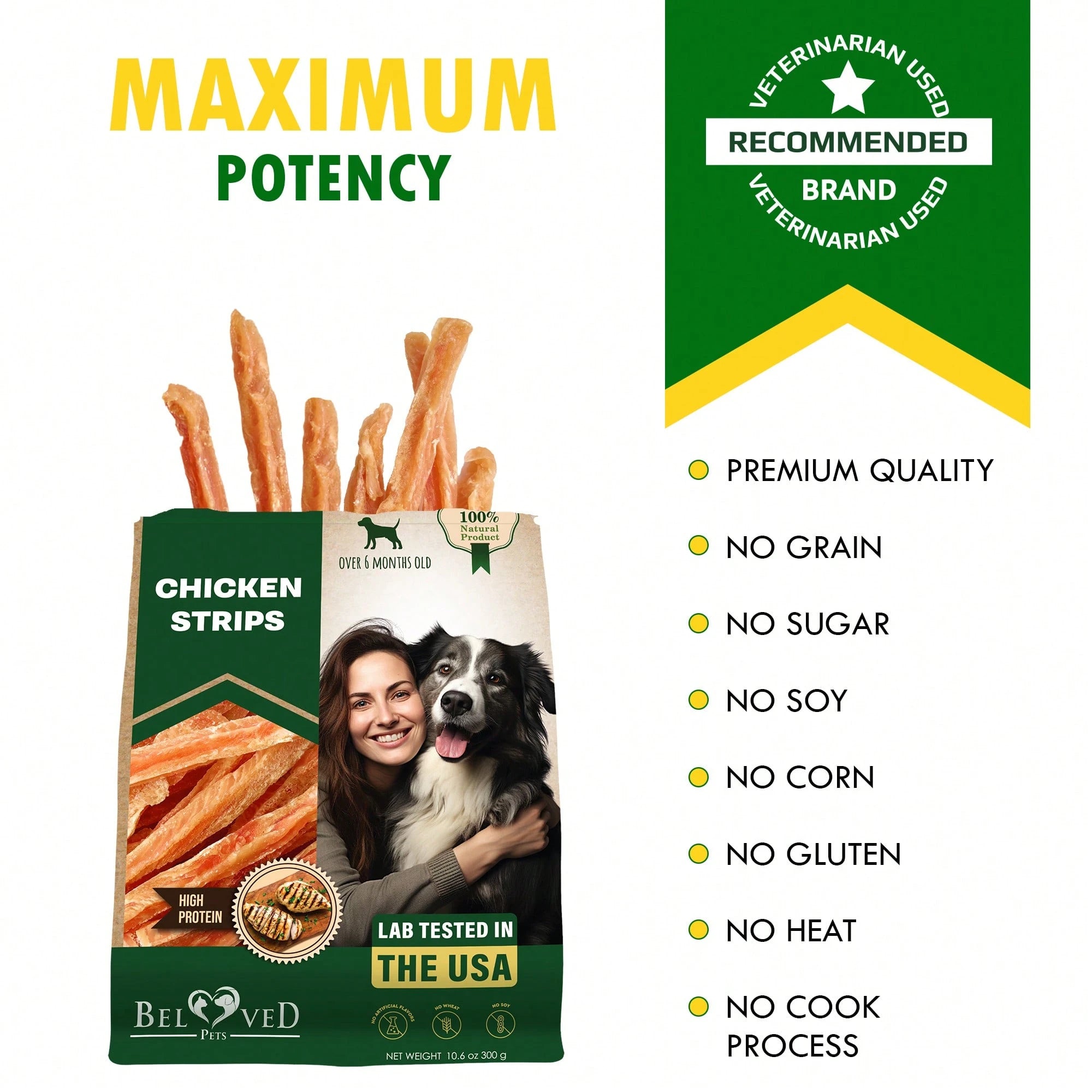 Beloved Pets Chicken Jerky Strips Dog Treats - Human Grade Meat Sticks - Natural Pet Dried Snacks Rawhide - Free - Long Lasting Chews For Large & Small Dogs - Best For Training & Healthy Teeth - Lab Tested In The USA