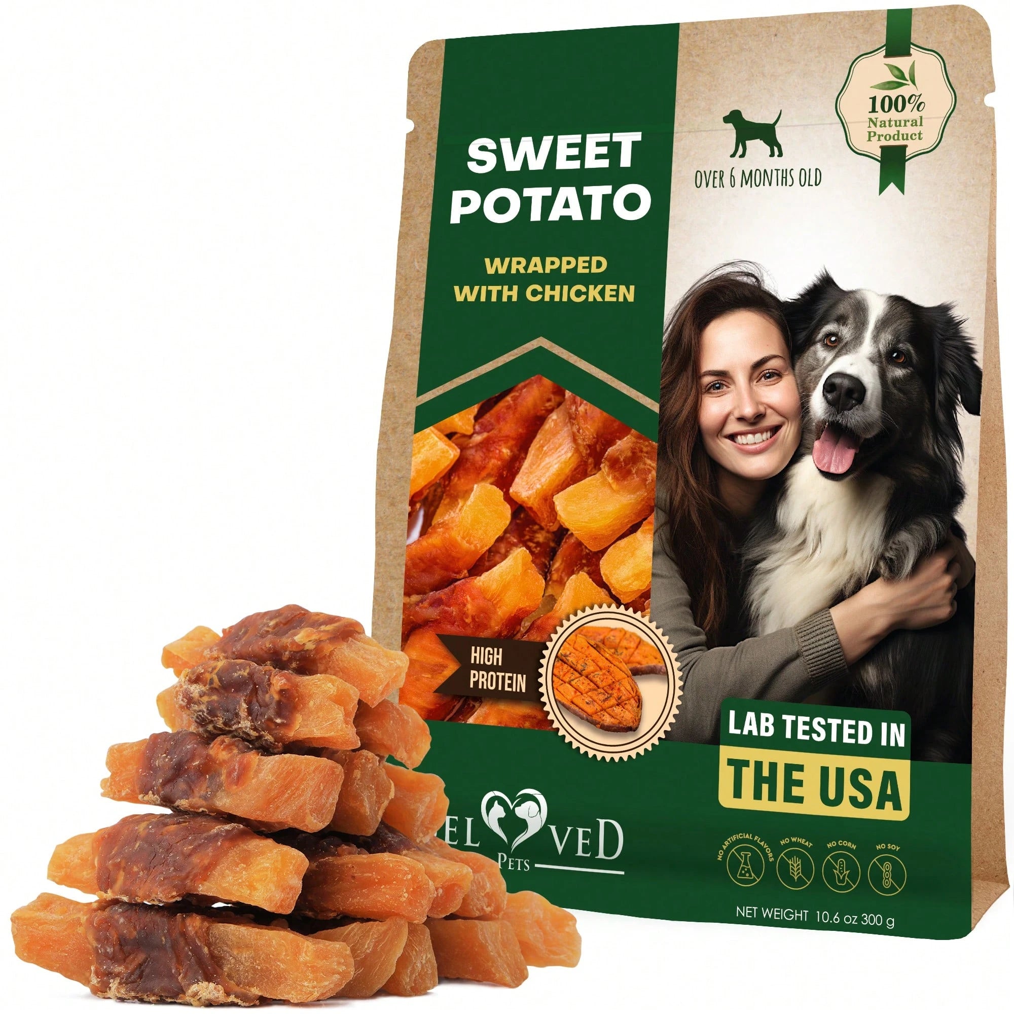 Beloved Pets Dog Sweet Potato Wrapped With Chicken & Pet Natural Chew Treats - Grain Free Meat & Human Grade Dried Snacks In Bulk - Best Twists For Training Small & Large Dogs (Sweet Potato) - Lab Tested In The USA