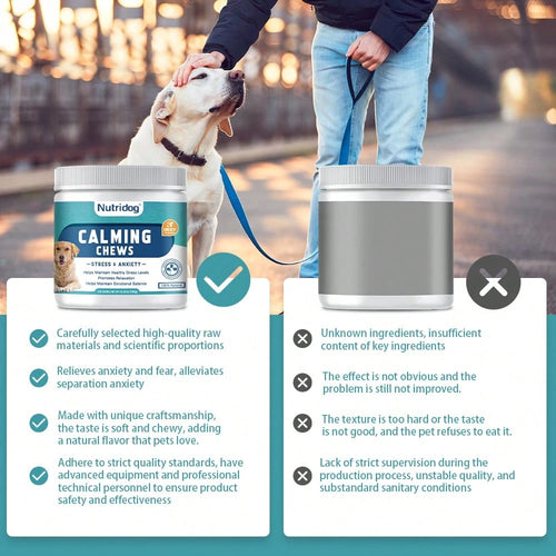 Calming Supplement Chews For Dogs Anxiety Relief - With Melatonin, ,Chamomile & L-Tryptophan - Stress Relief For Thunderstorms - Vet-Recommended Formula 120Ct(Beef)