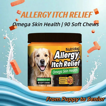 Dog Anti-Allergy & Itching Supplement Food - Omega-3 & Colostrum Strong Barrier , VC + Zinc Anti-Itch Repair, 90 Soft Chews For Dogs Of All Stages