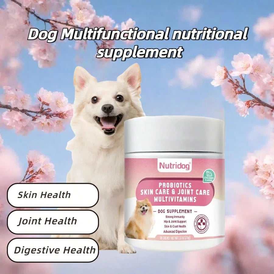 Multivitamin Chews For Dogs - Dog Vitamins With Probiotics, Glucosamine & Digestive Enzymes, Supports Joint Health, Immune System & Gut For Senior & Puppy,Chicken Flavor, 30Ct (ND-015)