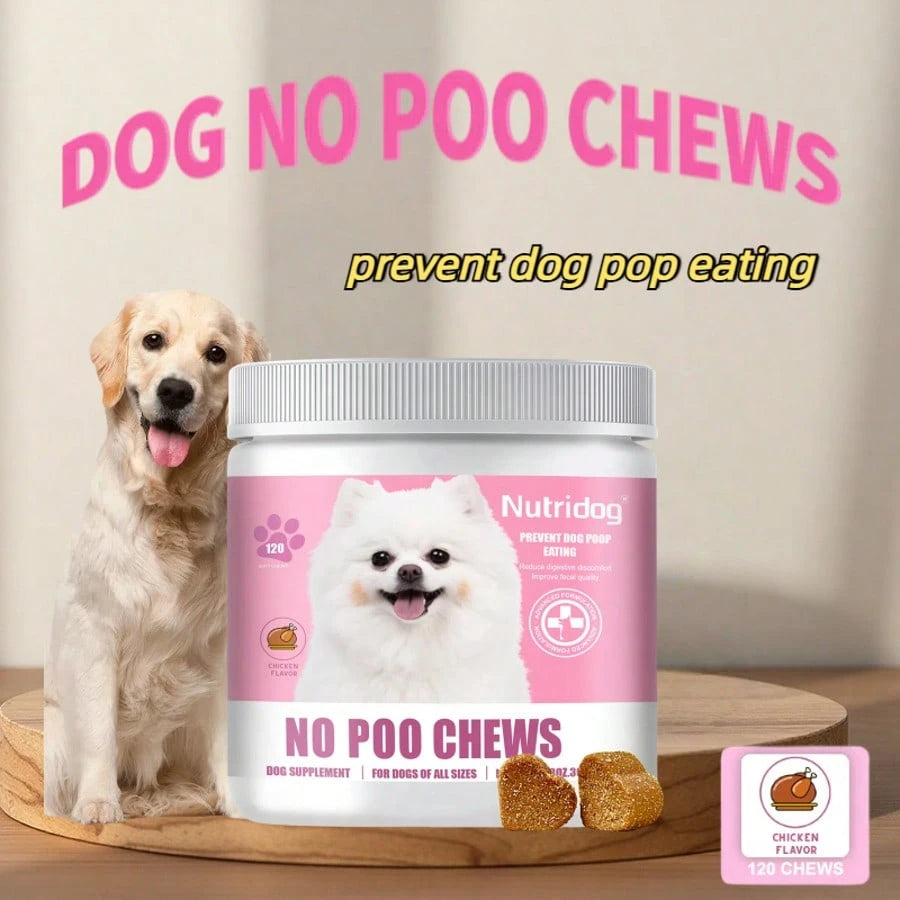 No Poo Chews For Dogs - 120 Ct Chicken Flavor - Coprophagia & Stool Eating Deterrent With Probiotics, Digestive Enzymes & Breath Aid - Stop Dog Poop Eating - Gut Health (Chicken)