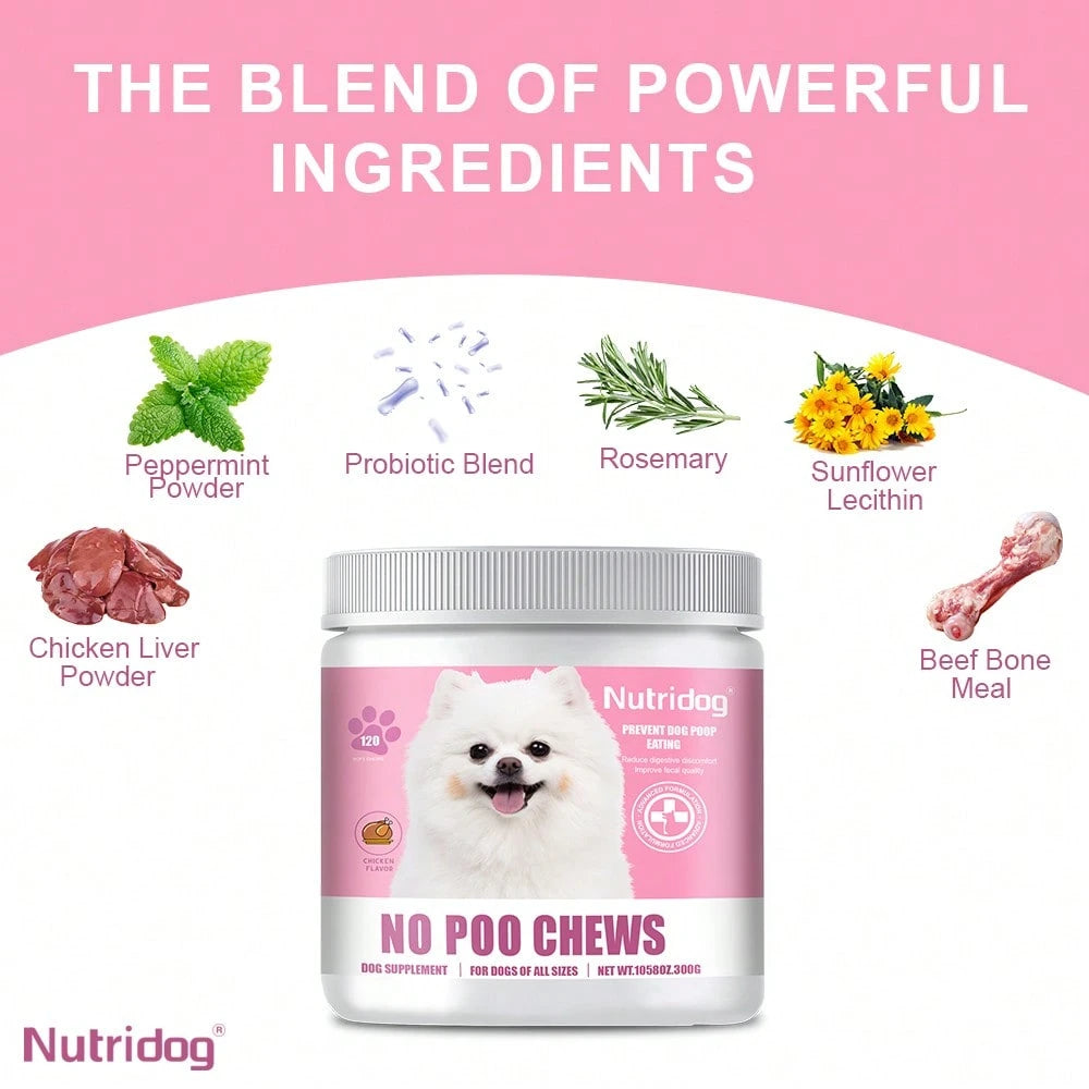 No Poo Chews For Dogs - 120 Ct Chicken Flavor - Coprophagia & Stool Eating Deterrent With Probiotics, Digestive Enzymes & Breath Aid - Stop Dog Poop Eating - Gut Health (Chicken)
