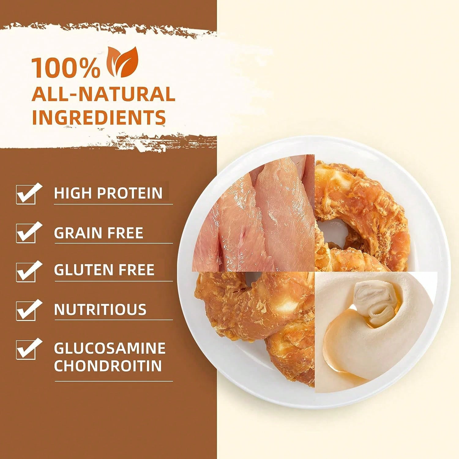 Premium 4PCS Natural Dog Treats Chews: Real Chicken Wrapped Cowhide Teething Donut Treats - 3.5" Grain-Free Canine Puppy Snacks For Healthy Teeth