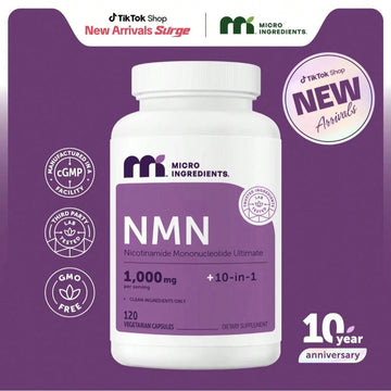 Micro NMN Complex 1,000mg Per Serving,10-1 Complex, Zero Filler Pure NMN 500mg With Vitamin C,Resveratrol,CoQ10.TMG,Quercetin,& Glutathione | NAD+Supplement Precursor